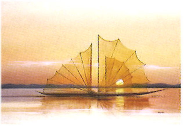 夕日の中の帆船